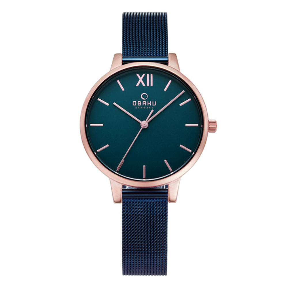OBAKU 現代兼具經典羅馬數字女性腕錶-藍