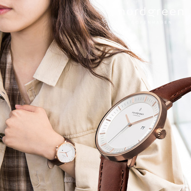Nordgreen Philosopher哲學家x玫瑰金 深棕色真皮錶帶腕錶 36mm(PH36RGLEDBXX)
