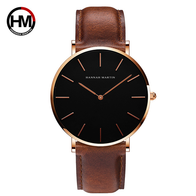 HANNAH MARTIN 宏觀世界極簡無秒針設計腕錶(HM-CH02-FK)黑x40mm