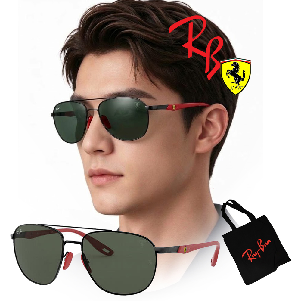 RAY BAN 雷朋 限量法拉利聯名款 時尚太陽眼鏡 RB3659M F028/71 黑框墨綠鏡片 公司貨