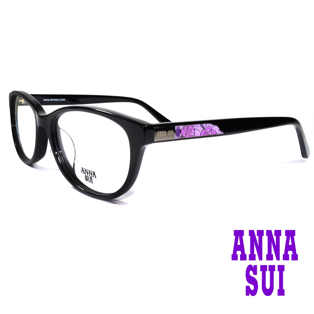 Anna Sui 安娜蘇 綻放薔薇浮雕造型眼鏡(黑色)AS618-001