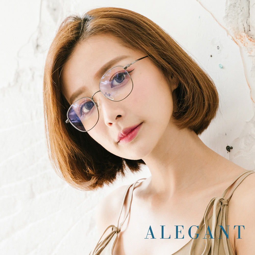 ALEGANT 槍灰銀金屬色系圓框UV400濾藍光眼鏡
