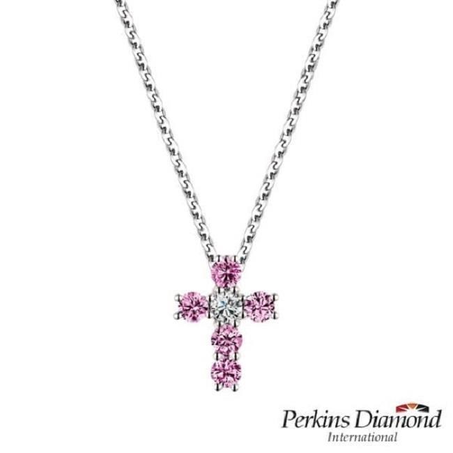PERKINS 伯金仕 十字架 Cross系列 粉紅藍寶石鑽石項鍊