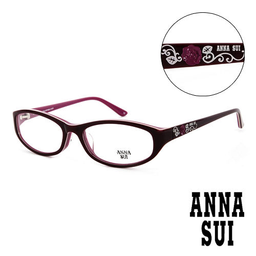 Anna Sui 安娜蘇 【南紡購物中心】 日本 立體質感薔薇精雕造型平光眼鏡(紫) AS579733