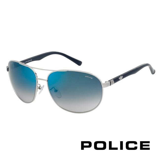 Police 【南紡購物中心】 時尚飛行員太陽眼鏡金屬質感框面(黑+藍) POS8641-579B