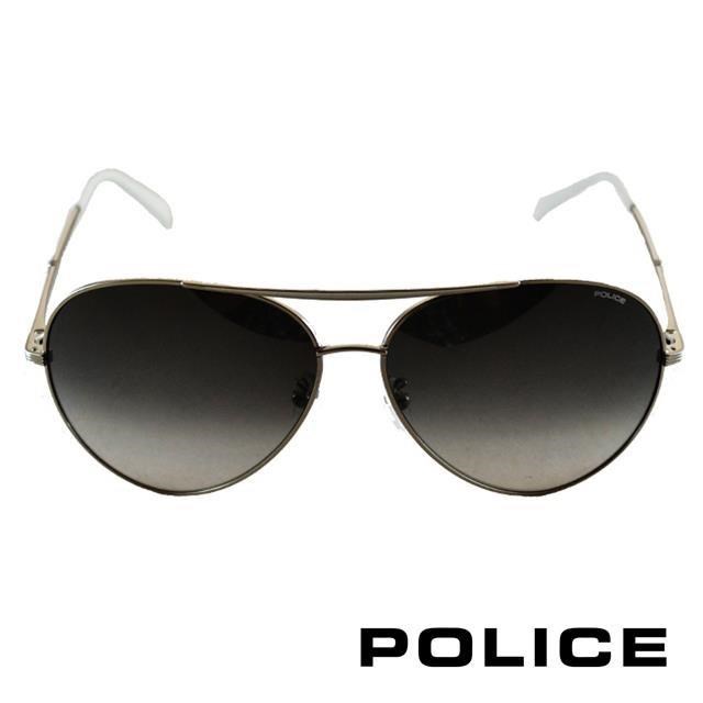 Police 【南紡購物中心】 飛行員太陽眼鏡金屬大框面時尚必備(金屬白) POS8585-0528
