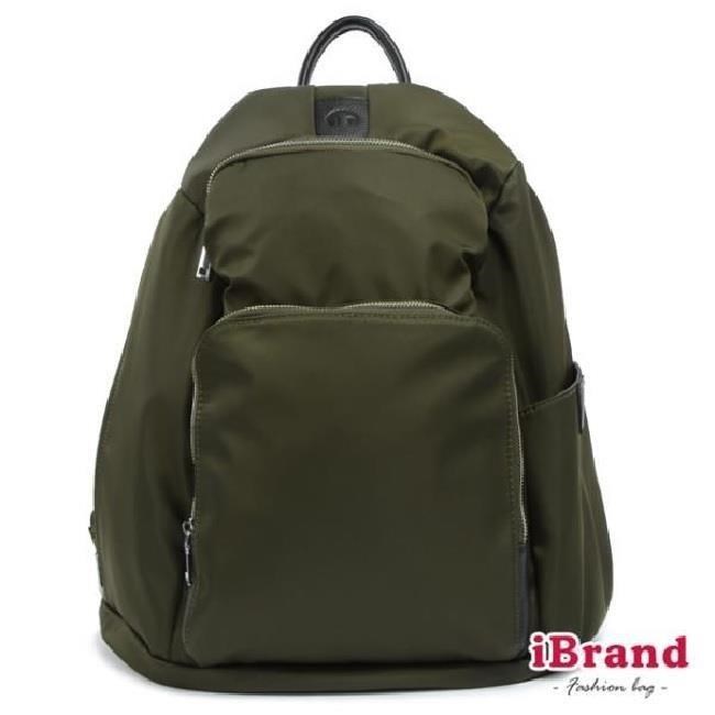 iBrand 率性時尚後開式防盜尼龍後背包(L)-墨綠色 HS-2001-14G