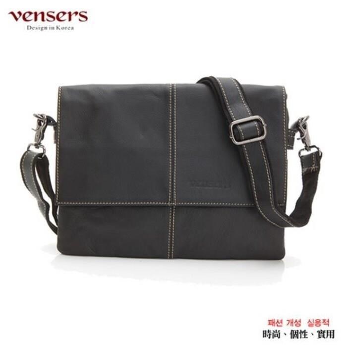 vensers 小牛皮潮流個性斜肩背包(N131001黑色)