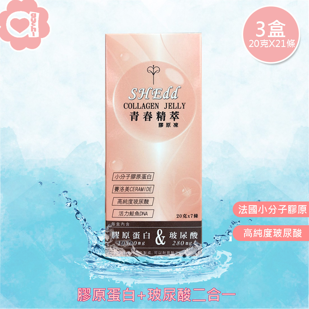 必爾思 SHEdd 水噹噹青春精粹膠原凍-3 盒組 (20克X21條) 膠原QQ凍 膠原蛋白+玻尿酸二合一高效吸收