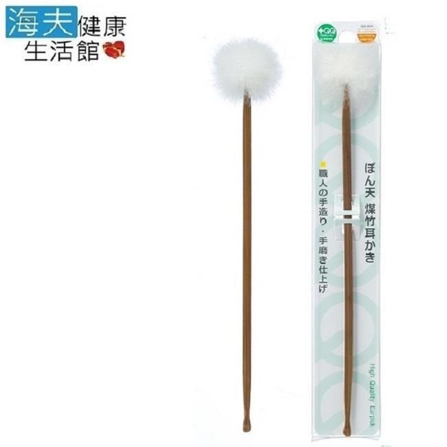 海夫健康生活館 日本GB綠鐘 QQ 附白色鵝絨毛 竹製耳扒 四包裝(QQ-604)