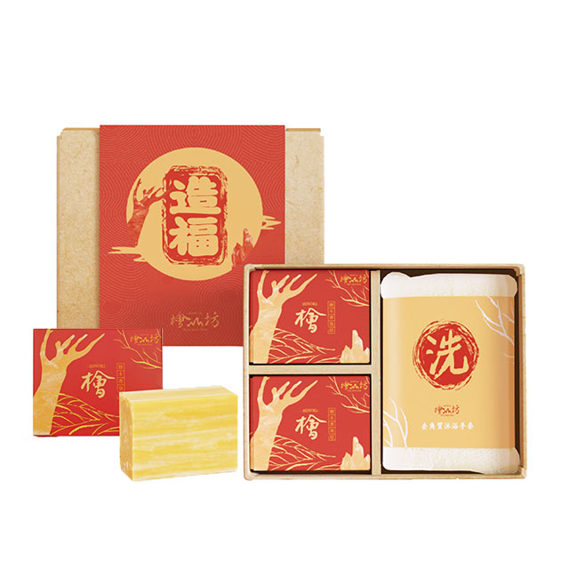檜山坊 造福禮盒-香氛滋養皂100g*2+沐浴手套*1