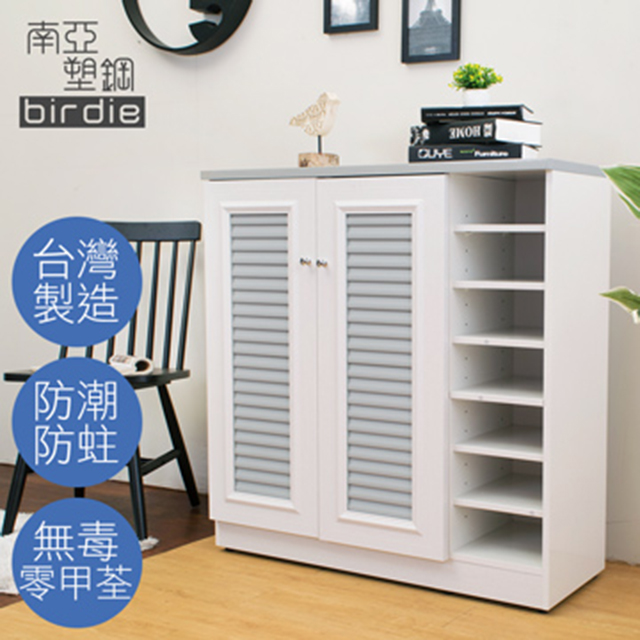 Birdie南亞塑鋼-3.3尺二門右開放塑鋼百葉鞋櫃(大理石灰)