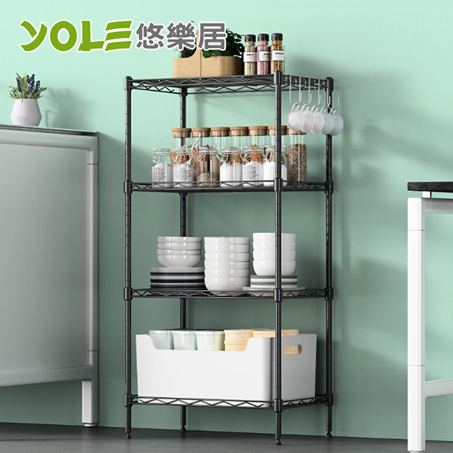 YOLE 悠樂居 耐重金屬多層置物架網格收納架-四層(黑色)