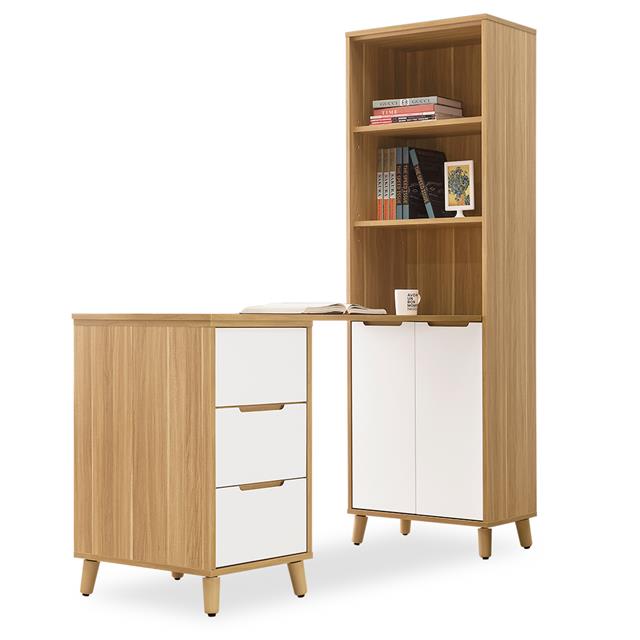 STYLEHOUSE 時尚屋 [NM29]肯詩特烤白L型書桌雙門書櫃組NM29-596-1+596-2+594免運費/免組裝/書桌/書櫃