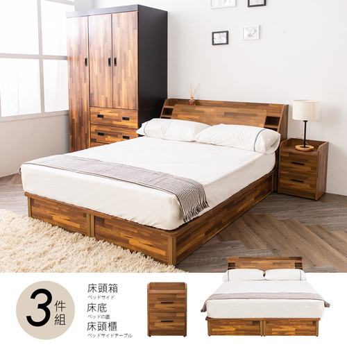 [UZR8]喬納斯5尺床箱型3件房間組-床箱+床底+床頭櫃2個UZR8-10+UZR8-4-5+(UZR8-8*2)不含床墊/免運費/免組裝