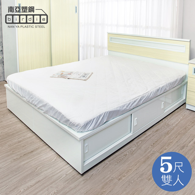 Birdie 南亞塑鋼-5尺雙人加高型六拉門塑鋼床組(床頭片+加高推門收納床底)(黃橡木色)