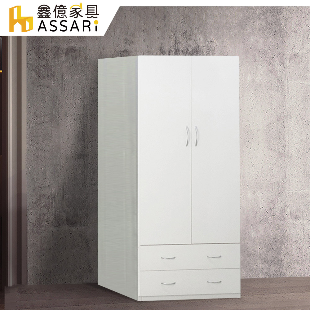 ASSARI -防潮防蛀塑鋼2.7尺緩衝二門附抽衣櫃(寬82深63高198cm)