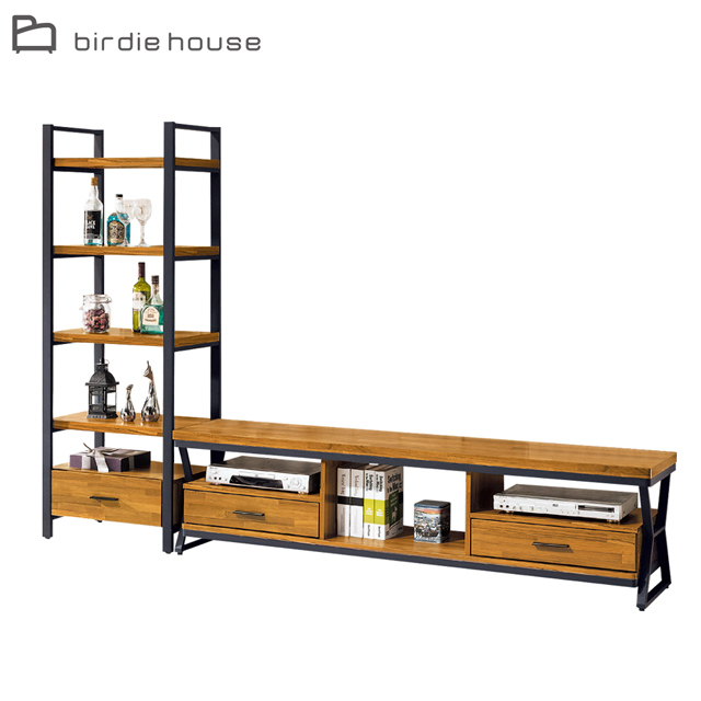 Birdie-德森工業風8尺L型電視櫃組合(展示櫃+長櫃)