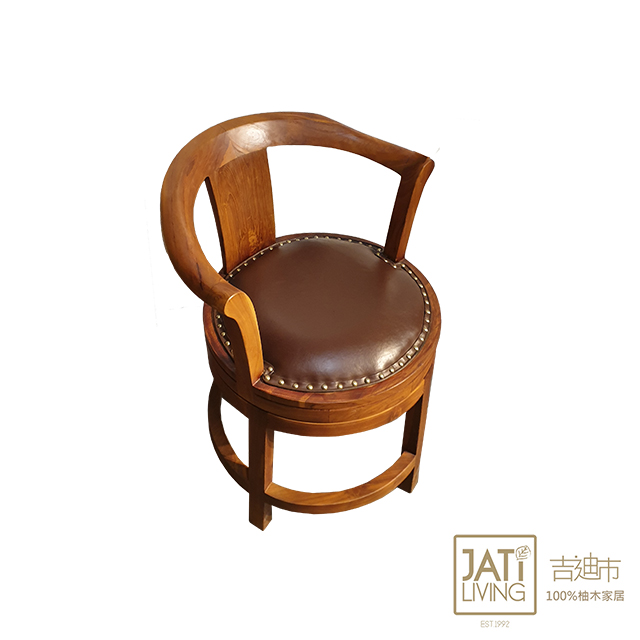 吉迪市柚木家具 【吉迪市100%全柚木家具】實木全牛皮旋轉造型椅 皮革 靠背椅 椅子 辦公椅 休閒椅 餐椅 RPCH022SL