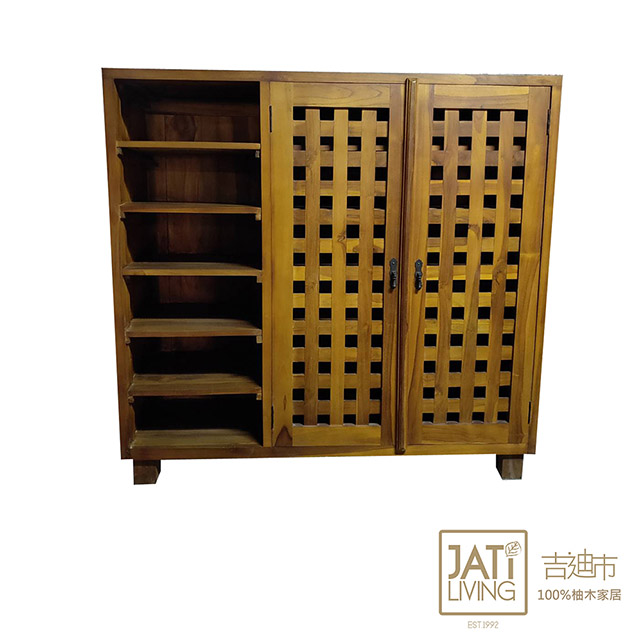 吉迪市柚木家具 【吉迪市100%全柚木家具】柚木雙門開放鞋櫃 六層 收納櫃 鞋架 大容量 HY100