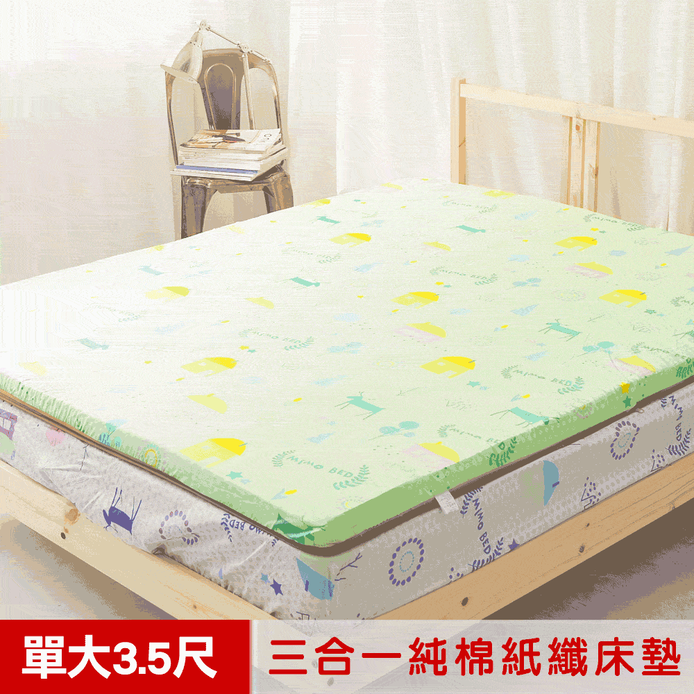 mimo 米夢 【家居】夢想家園-MIT冬夏兩用純棉+紙纖三合一高支撐記憶床墊-單人加大3.5尺(青春綠)