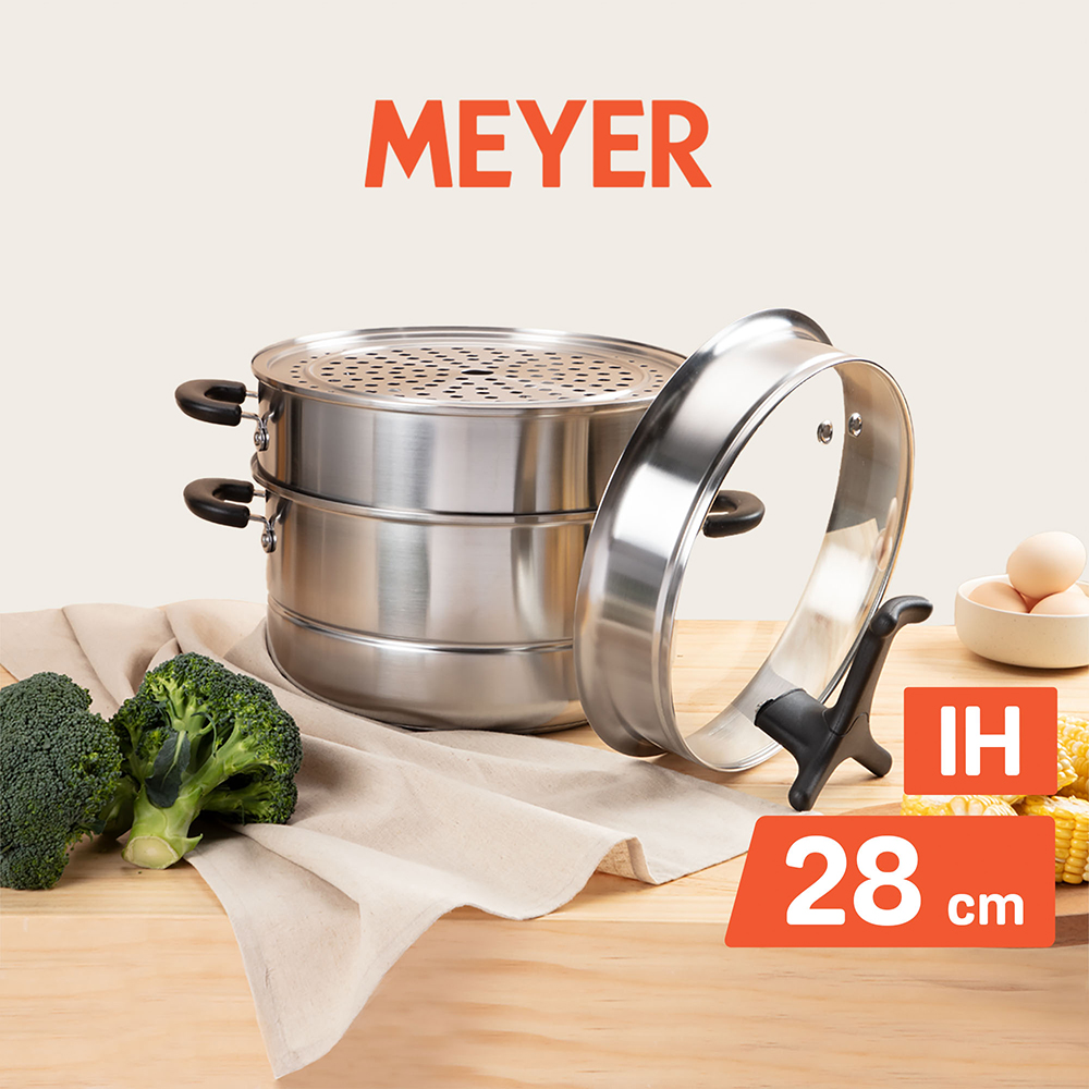 MEYER 美亞 IH易潔萬用不鏽鋼鍋 28CM蒸煮鍋 - 酷樂系列(含可立式玻璃鍋蓋)