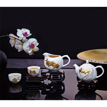 ACERA 乾唐軒 《活瓷》蝴蝶蘭花茶具組 / 白金 / 一壺+六杯+茶海