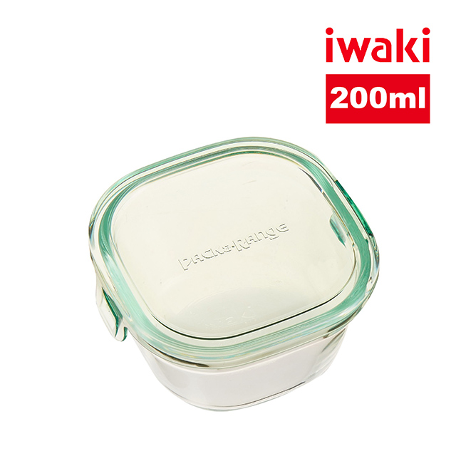 【iwaki 】 耐熱玻璃方形微波保鮮盒200ml 綠