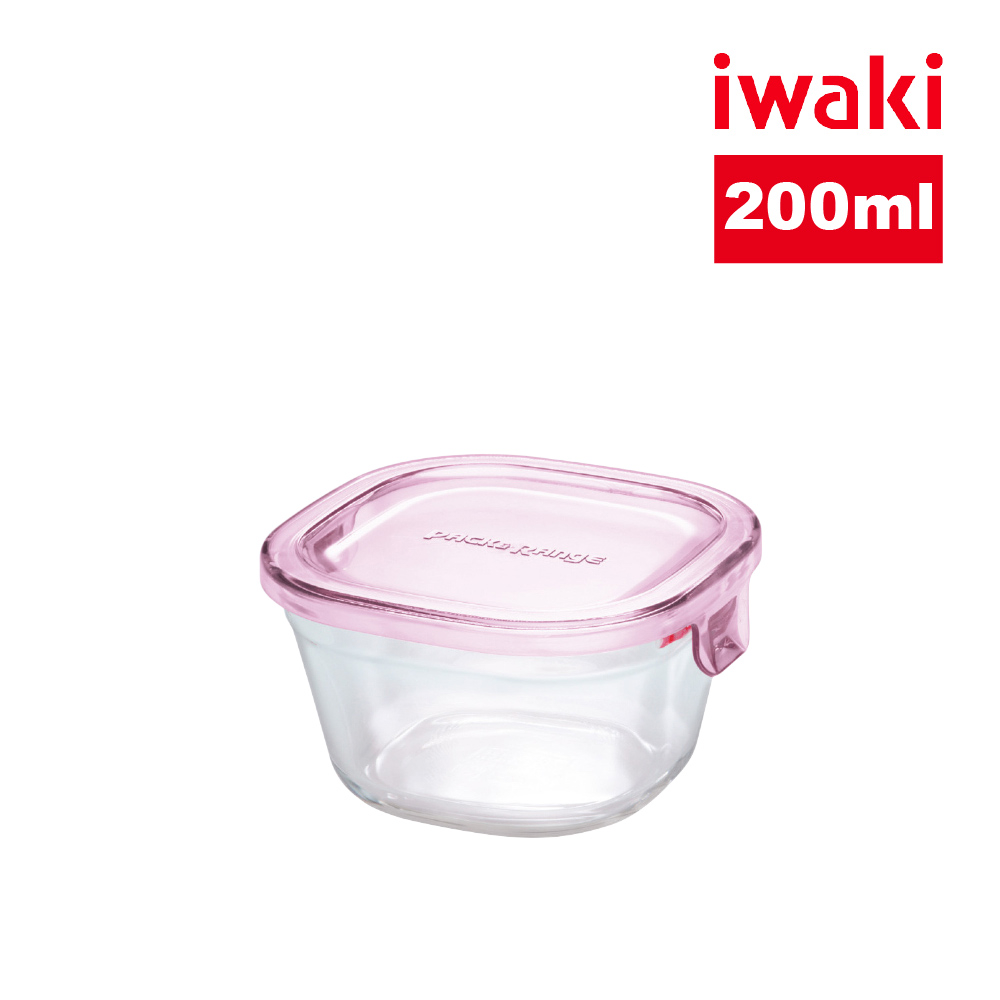 【iwaki 】 耐熱玻璃方形微波保鮮盒200ml 粉