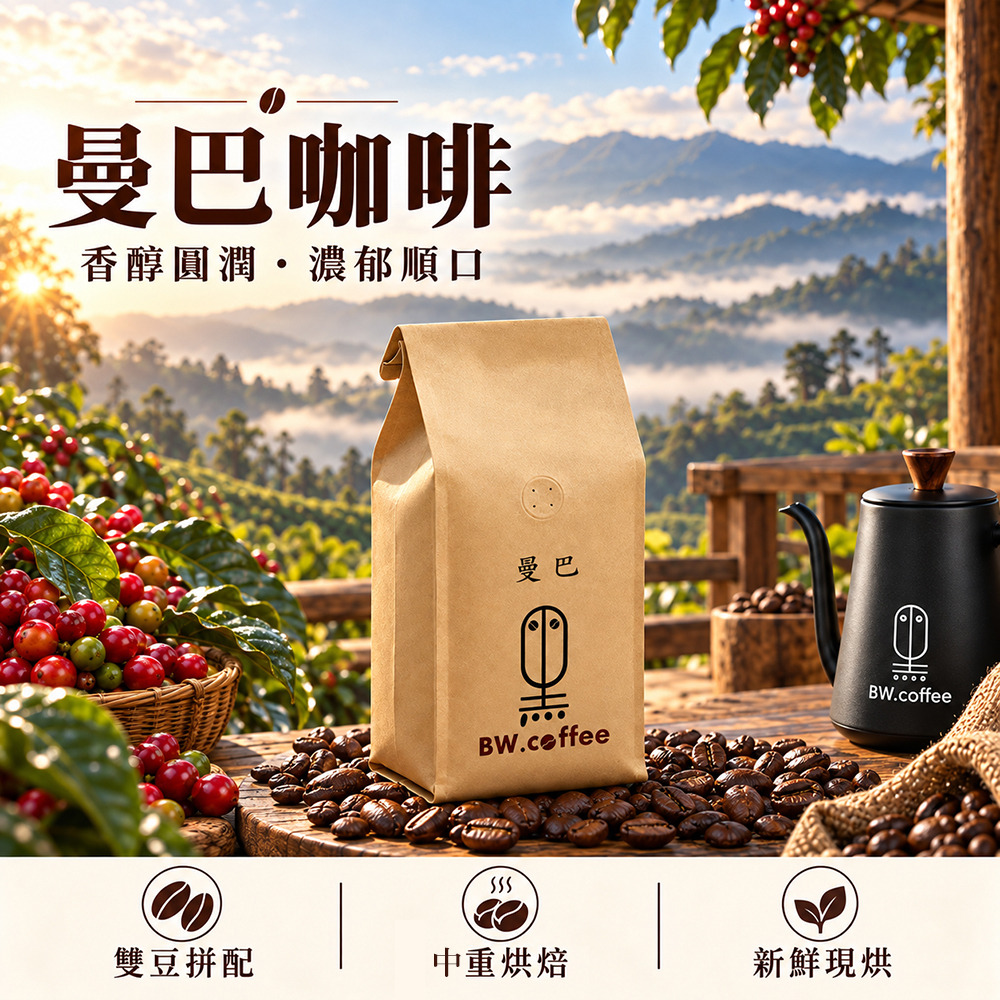 黑開水 曼巴咖啡豆1磅(450克)(中重)