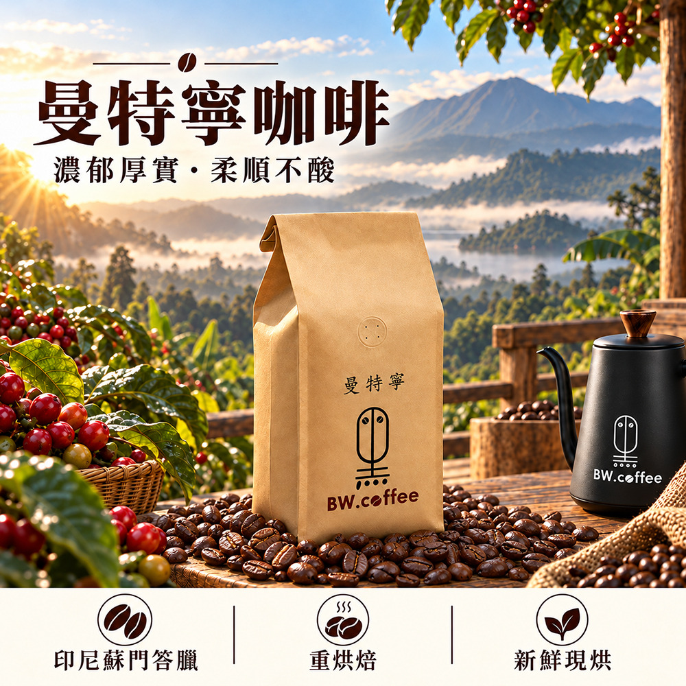 黑開水 曼特寧咖啡豆1磅(450克)(重)