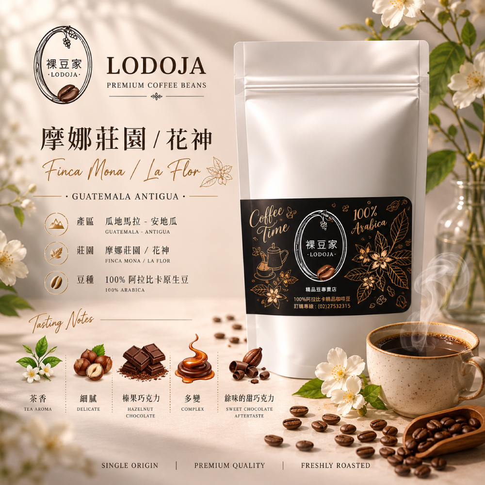 LODOJA 裸豆家 瓜地馬拉波旁莊園花神淺培手挑精品阿拉比卡咖啡豆(1磅/454g)