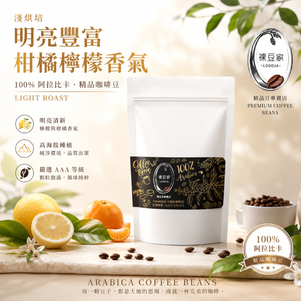 LODOJA 裸豆家 日曬耶加雪菲衣索比亞莊園淺培手挑精品阿拉比卡咖啡豆禮盒(1磅/454g)