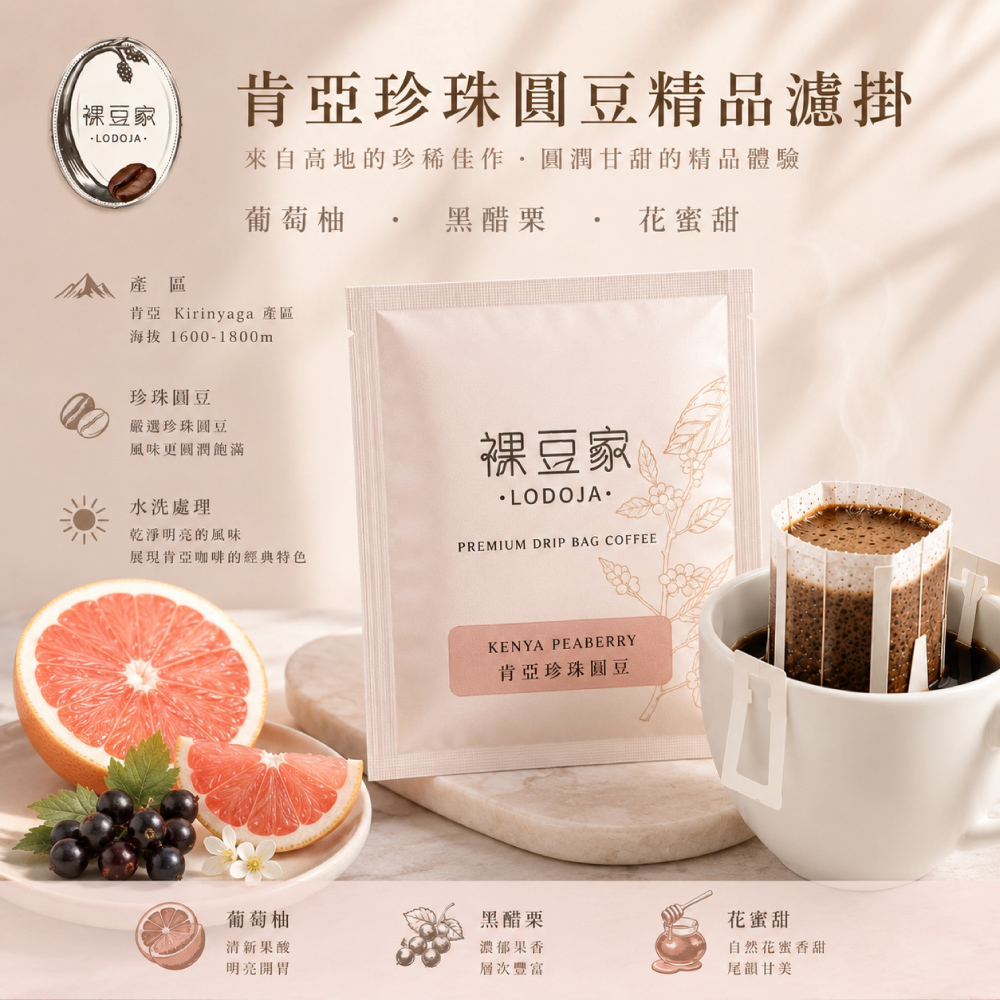 LODOJA 裸豆家 肯亞AA莊園阿拉比卡淺培手挑精品濾掛咖啡禮盒(30包)