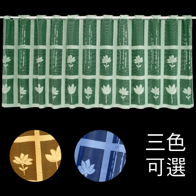 LASSLEY 蕾絲妮居家 門簾紗-方格花140X47cm-三色可選(藍/橘/綠)