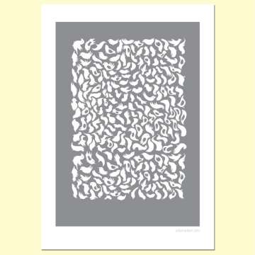 MODACore 摩達客 西班牙知名插畫家Judy Kaufmann藝術創作海報掛畫裝飾畫-灰鳥(附Judy本人簽名)(含木框)