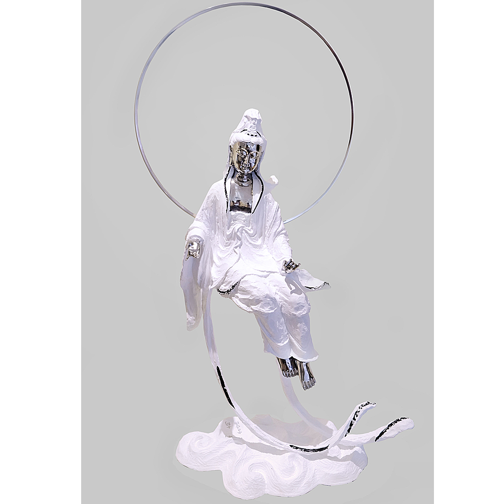 開運陶源 子問老師 限量原作 不鏽鋼(白鋼)~水月悠揚 水月觀音(觀世音菩薩)