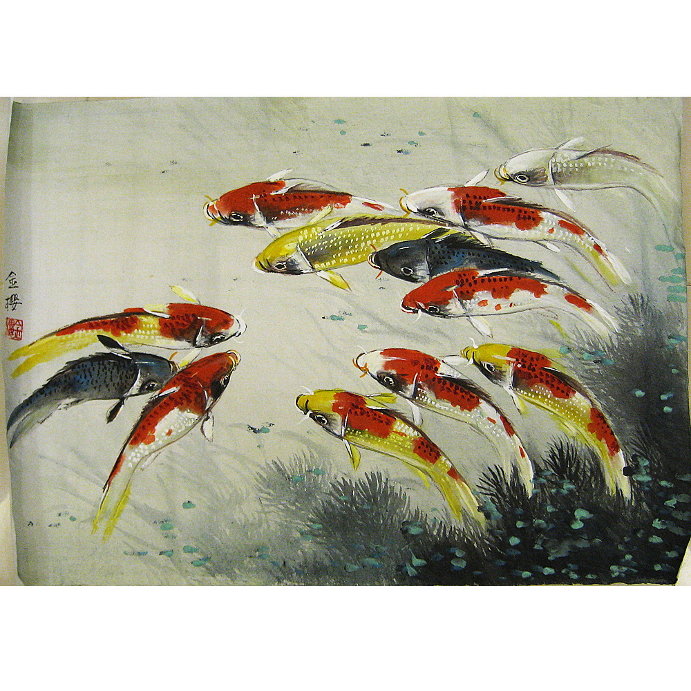開運陶源手繪水墨原作連年有餘【錦鯉畫錦鯉圖】已裱框art66 開運陶源手繪水墨原作連年有餘【錦鯉畫錦鯉圖】已裱框art66
