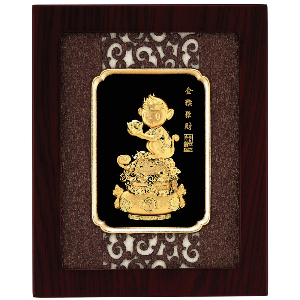 開運陶源 金箔畫 純金 【金猴聚財庫】聚寶盆...20x25cm