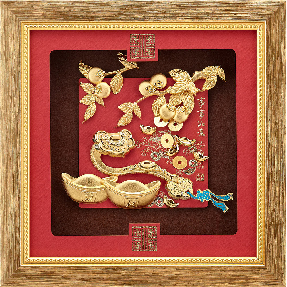 開運陶源 純金祥和金箔畫系列~【柿柿如意 事事如意】....24 x24 cm