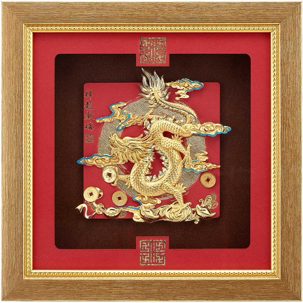 開運陶源 純金祥和金箔畫系列~【祥龍獻瑞 】....24 x24 cm