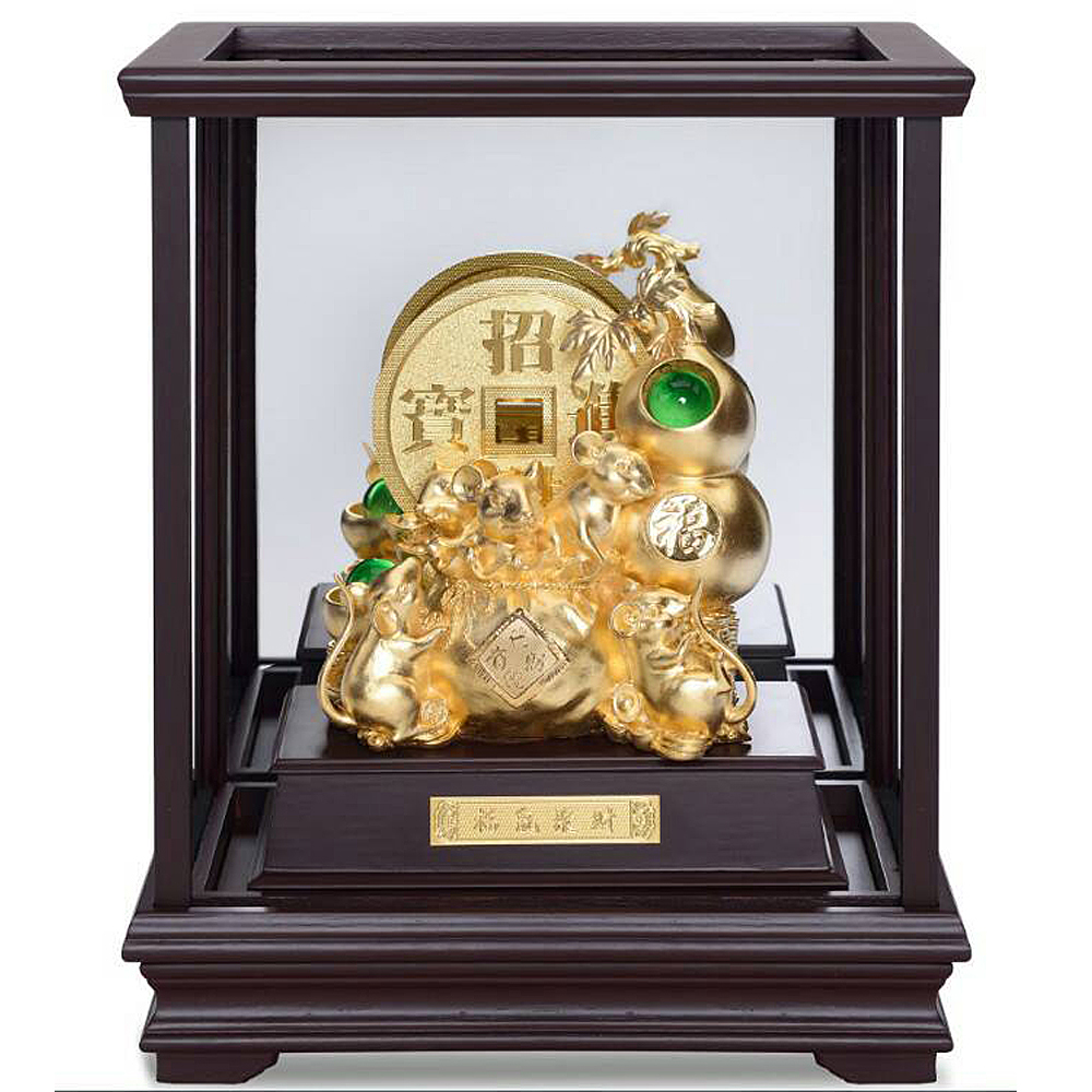 開運陶源 開運陶源【福祿進寶 代代有財 臨門】葫蘆 金鼠 錢母錢滾錢 純金箔雕塑大櫥窗