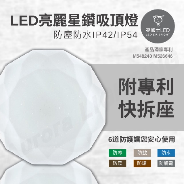 亮博士 LED 亮麗星鑽 18W LED 防水 防塵 吸頂 燈具 適用1-2坪 1入
