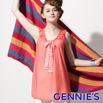 Gennies 奇妮 氣質荷葉袖褶飾背心上衣