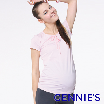 Gennies 奇妮 蝴蝶結綁帶舒爽涼感紗上衣(粉)