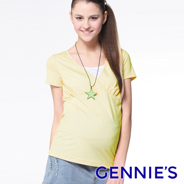 Gennies 奇妮 假兩件舒爽涼感紗上衣(黃)