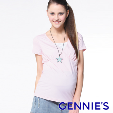 Gennies 奇妮 假兩件舒爽涼感紗上衣(粉)