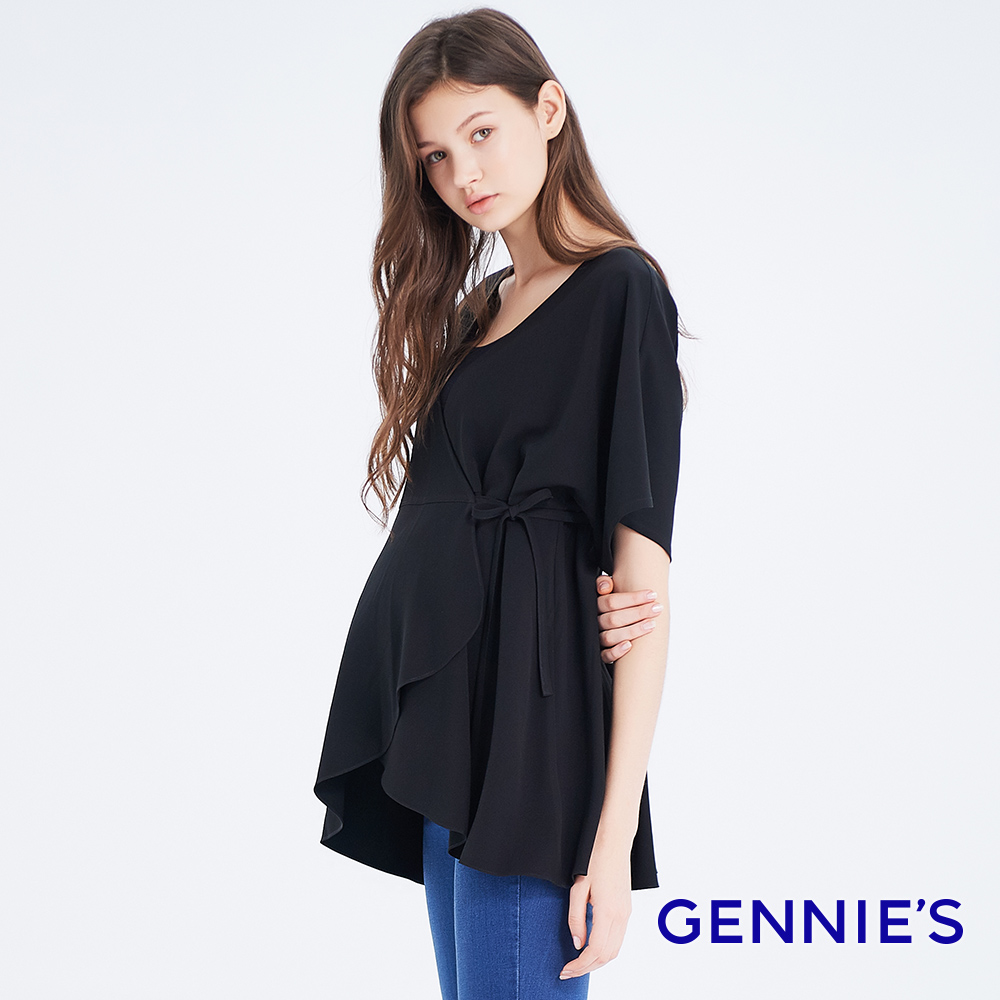 Gennies 奇妮 假兩件式雪紡哺乳上衣(黑)