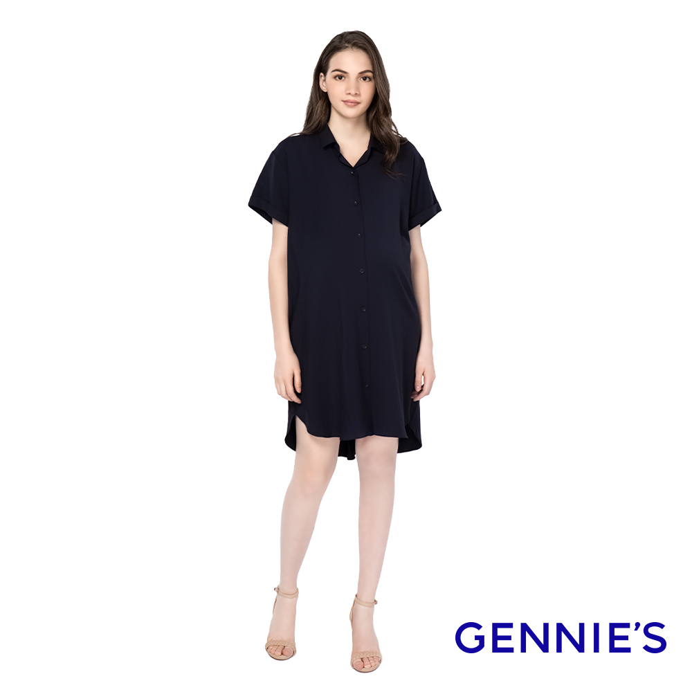 Gennies 奇妮 襯衫領率性洋裝(丈青)