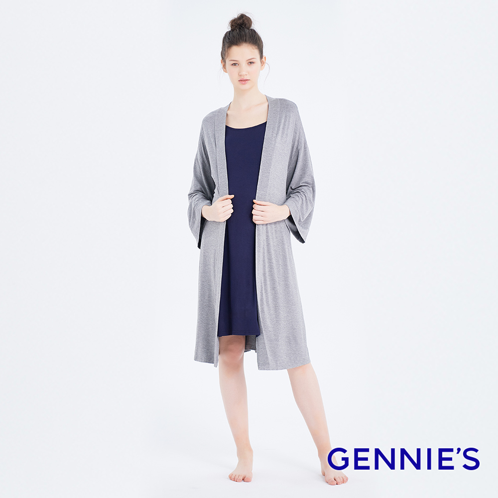 Gennies 奇妮 親膚綁帶孕婦罩衫 上衣 居家服(灰)